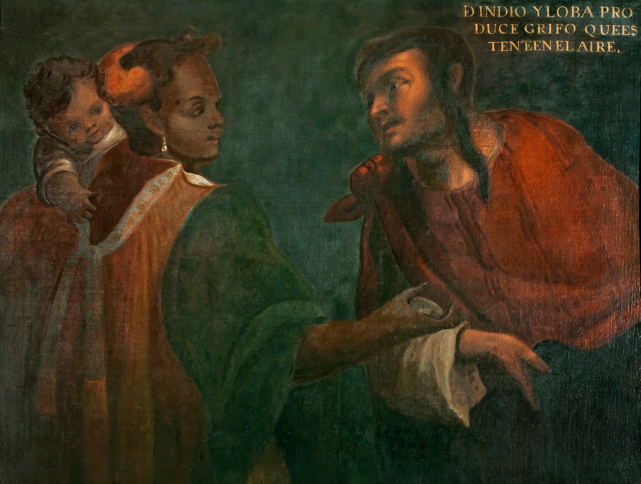Intiaani ja susi tuottavat "pidä itseäsi ilmassa" -grifon, n. 1715 tekijältä Juan Rodríguez Juárez