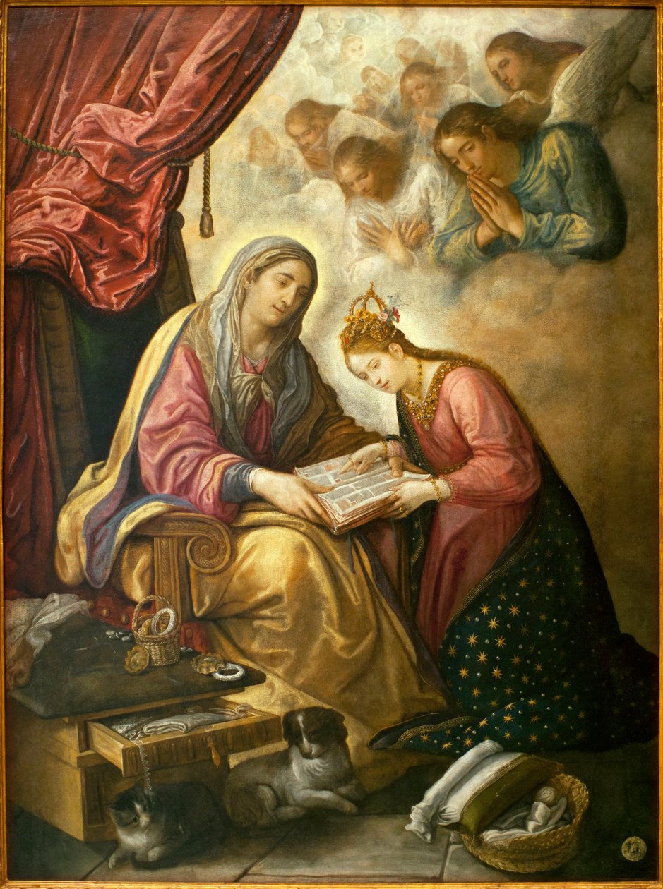 Pyhä Anna oppii lukemaan Neitsyelle - Juan de Roelasin maalaus (n. 1558/1560-1625), öljy kankaalle, n. 1615 - Sevillan taidemuseo, Espanja tekijältä Juan de Roelas