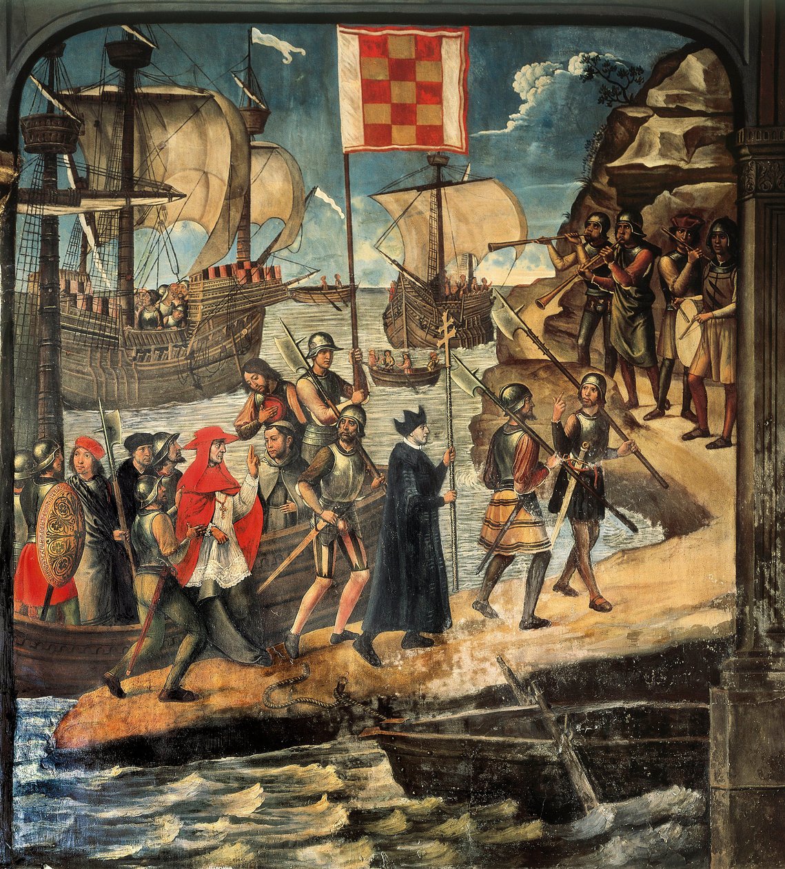 Kardinaali Cisneros laskeutuu Oraniin, n. 1514 (fresko) tekijältä Juan de Borgoña