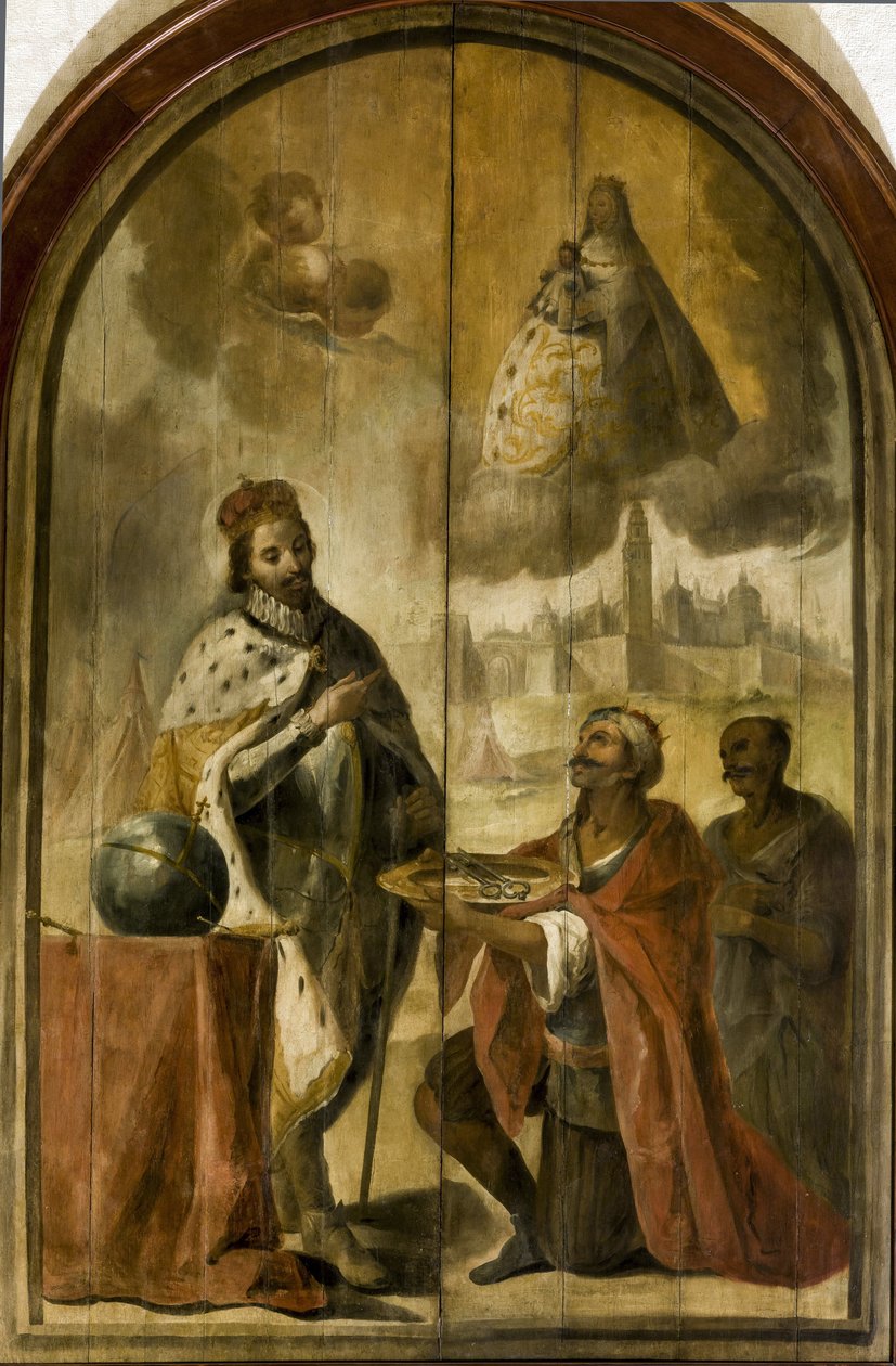 Ferdinand III de Castille - Sevillan antautuminen - Rokokoo : maurien kuningas Axataf luovutti kaupungin avaimet kuningas Ferdinand par Espinalille, Juan delle (1714-1783), n. 1750. Öljy puulle, 300x200. Ayuntamiento de Sevilla tekijältä Juan de Espinal
