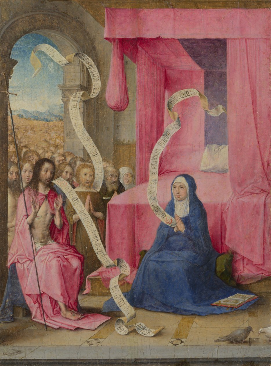 Kristus ilmestyy Neitsyelle Vanhan testamentin Lunastettujen kanssa, n. 1500 tekijältä Juan de Flandes