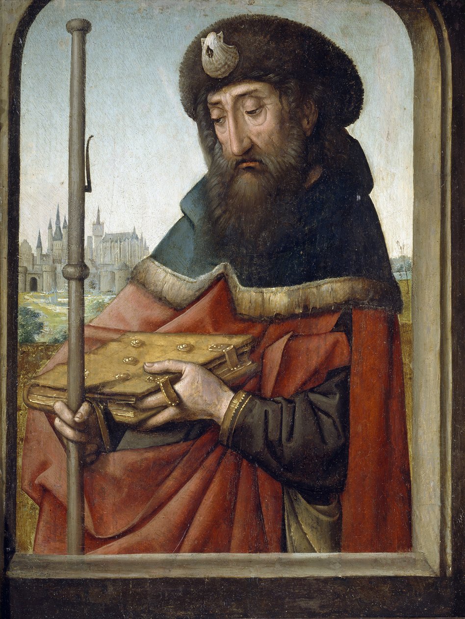 Jacques de Zebedee tai Jacques le Majeur tai pyhimys Jacques - Pyhä Jaakob vanhin pyhiinvaeltajana - Juan de Flandesin (Jean de Flandres) maalaus (n. 1465-1519) - n. 1507 - Öljy puulle - 49x37 cm- Museo del Prado Madrid tekijältä Juan de Flandes