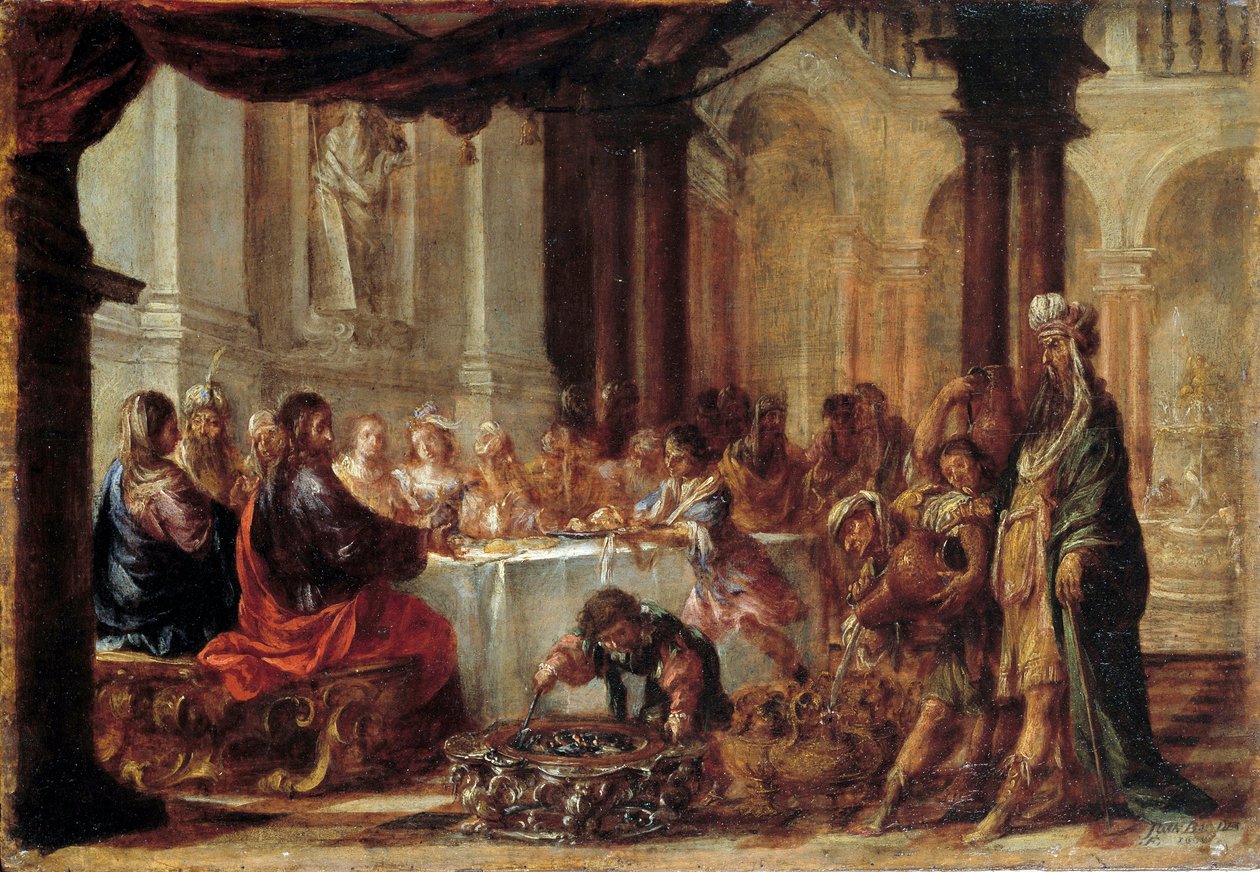 Juan Valdesin (1622-1690) Les Noces de Cana -maalaus 1660 su. 0,23 x 0,34 m tekijältä Juan de Valdes Leal