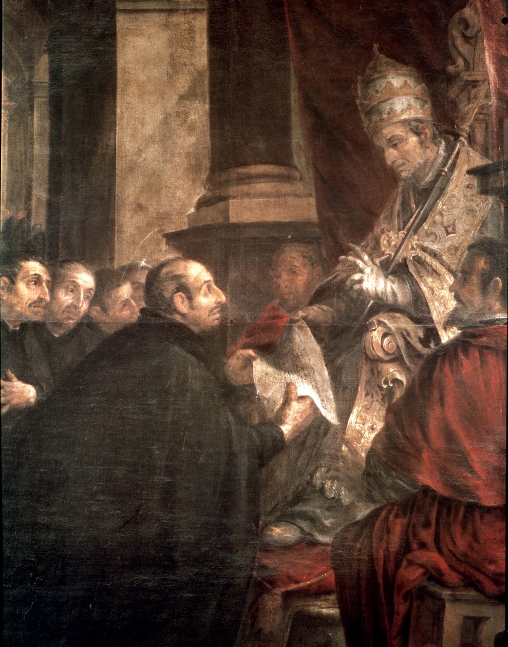 Pyhä Ignatius vastaanottaa paavin bullan Jeesuksen seuran (jesuiittojen) perustamisesta paavi Paavali III:lta tekijältä Juan de Valdes Leal