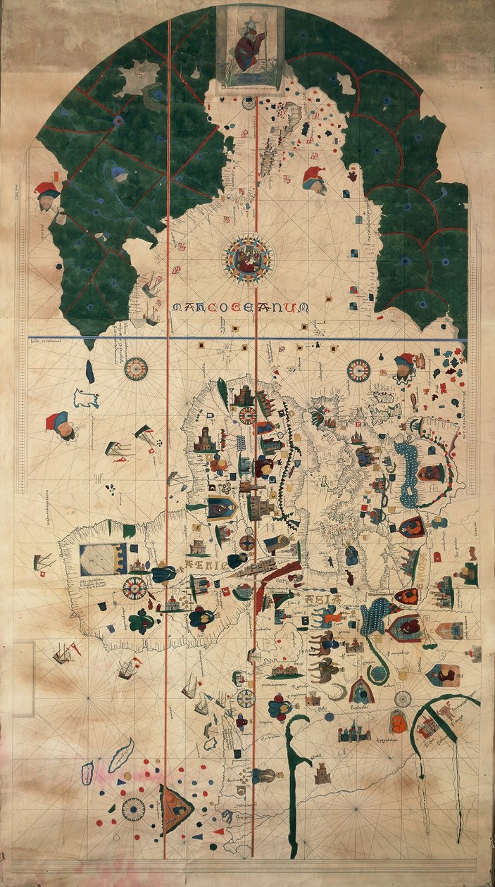 Portolan-Nautical planisfäärikartta Juan de la Cosa, noin 1500 tekijältä Juan de la Cosa