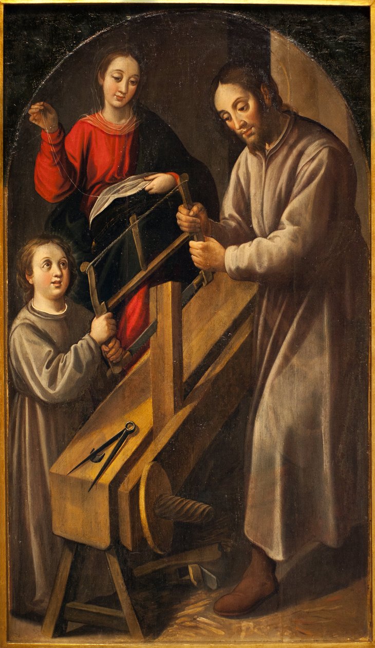 Nasaretin työpaja. Juan del Castillon maalaus (noin 1590-1658), öljy kankaalle, noin 1634-1636. Kuvataidemuseo Sevillassa, Espanjassa. tekijältä Juan del Castillo