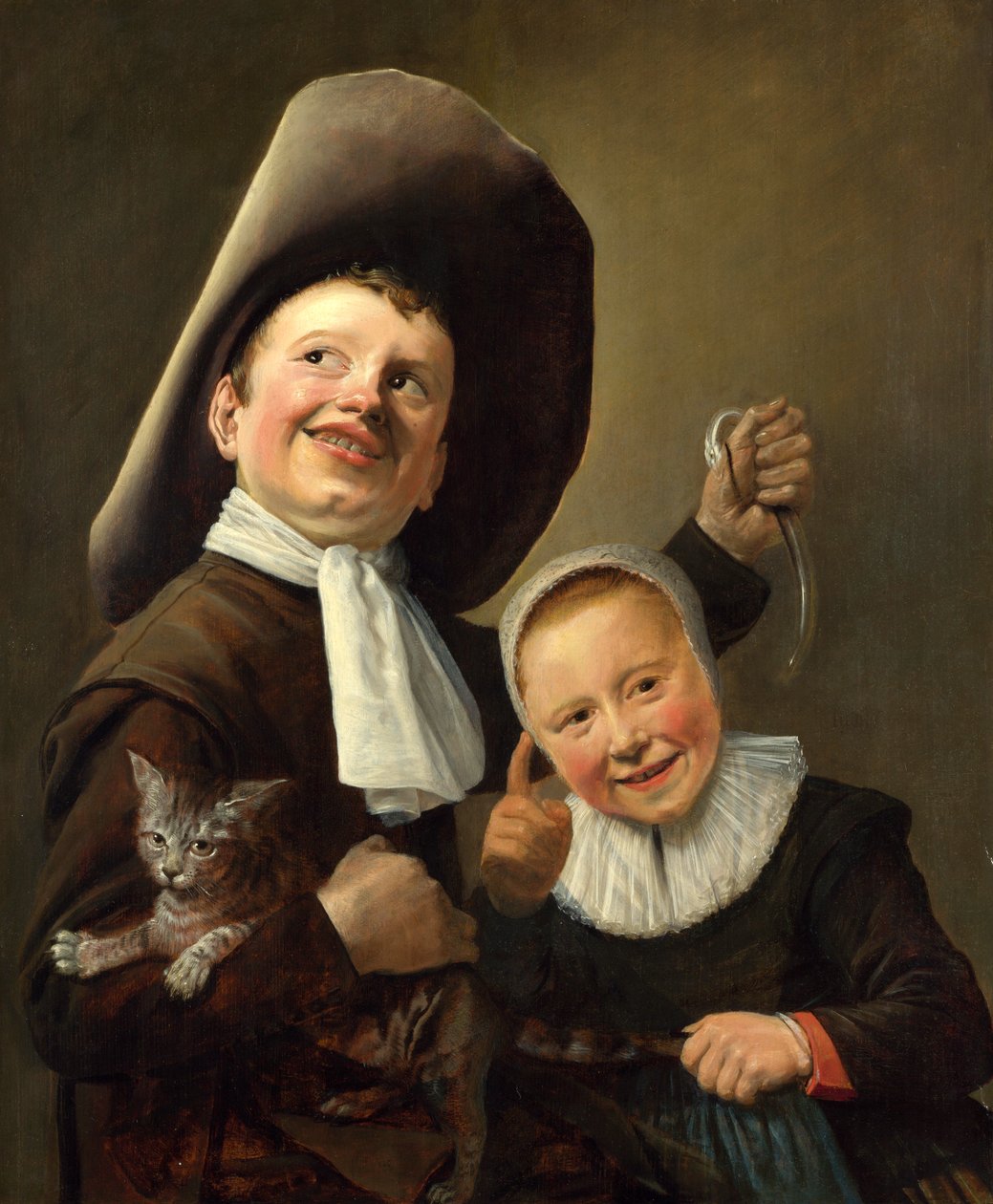 Poika ja tyttö kissan ja ankeriaan kanssa tekijältä Judith Leyster