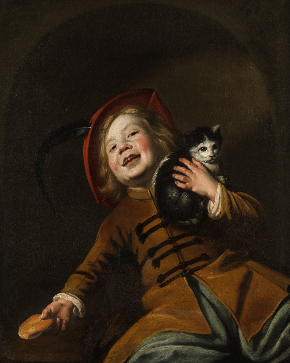 Bildnis eines Jungen mit Katze, rotem Hut und einem Brotstück tekijältä Judith Leyster