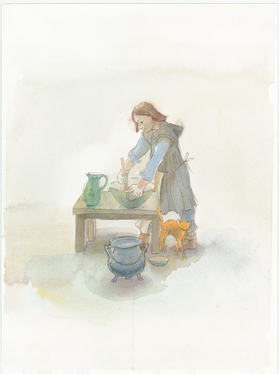 Keskiaikainen kokki valmistamassa ruokaa, 2004. tekijältä Judith Dobie