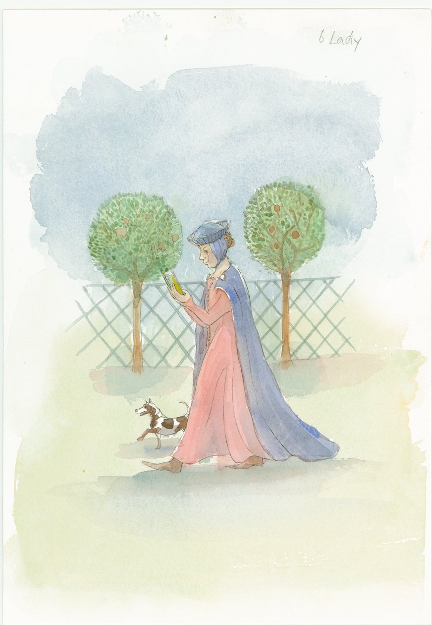 Keskiaikainen nainen puutarhassa, 2004. tekijältä Judith Dobie