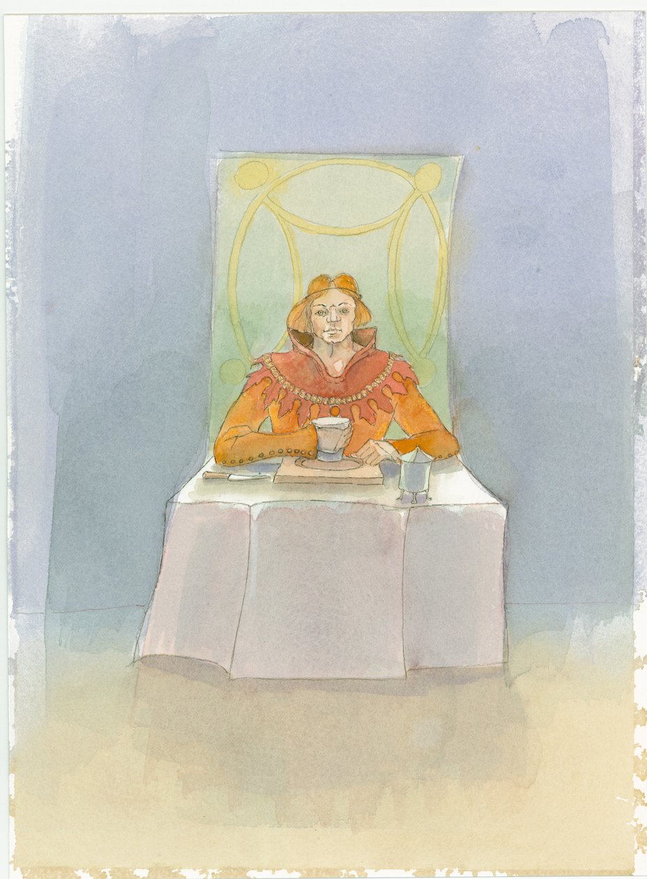 Keskiaikainen herra istui pöydän ääressä, 2004. tekijältä Judith Dobie