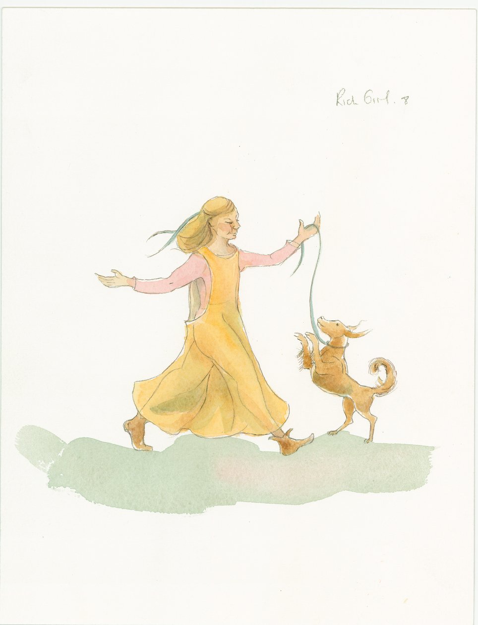 Keskiaikainen nainen leikkii koiran kanssa, 2004. tekijältä Judith Dobie