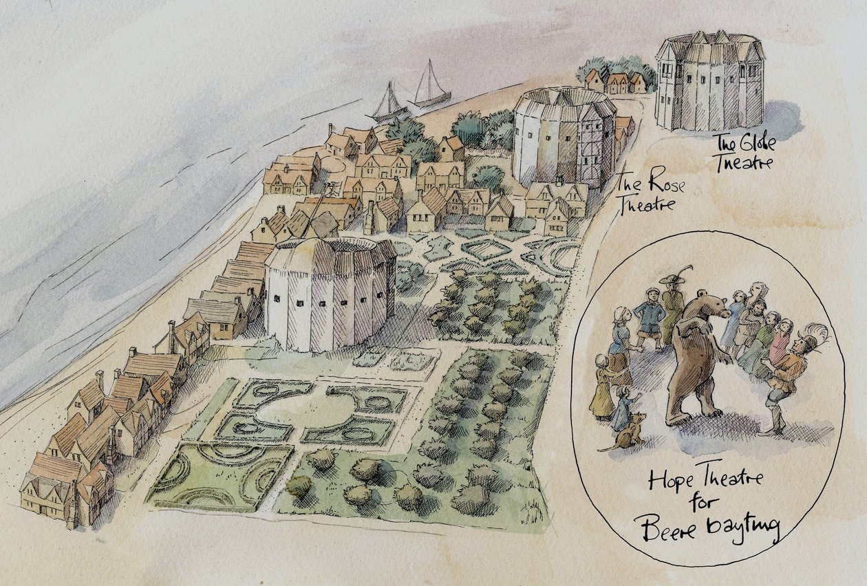 Hope Theatre, Rose Theatre ja Globe Theatre, Southwark, Lontoo, c1647 2016. tekijältä Judith Dobie