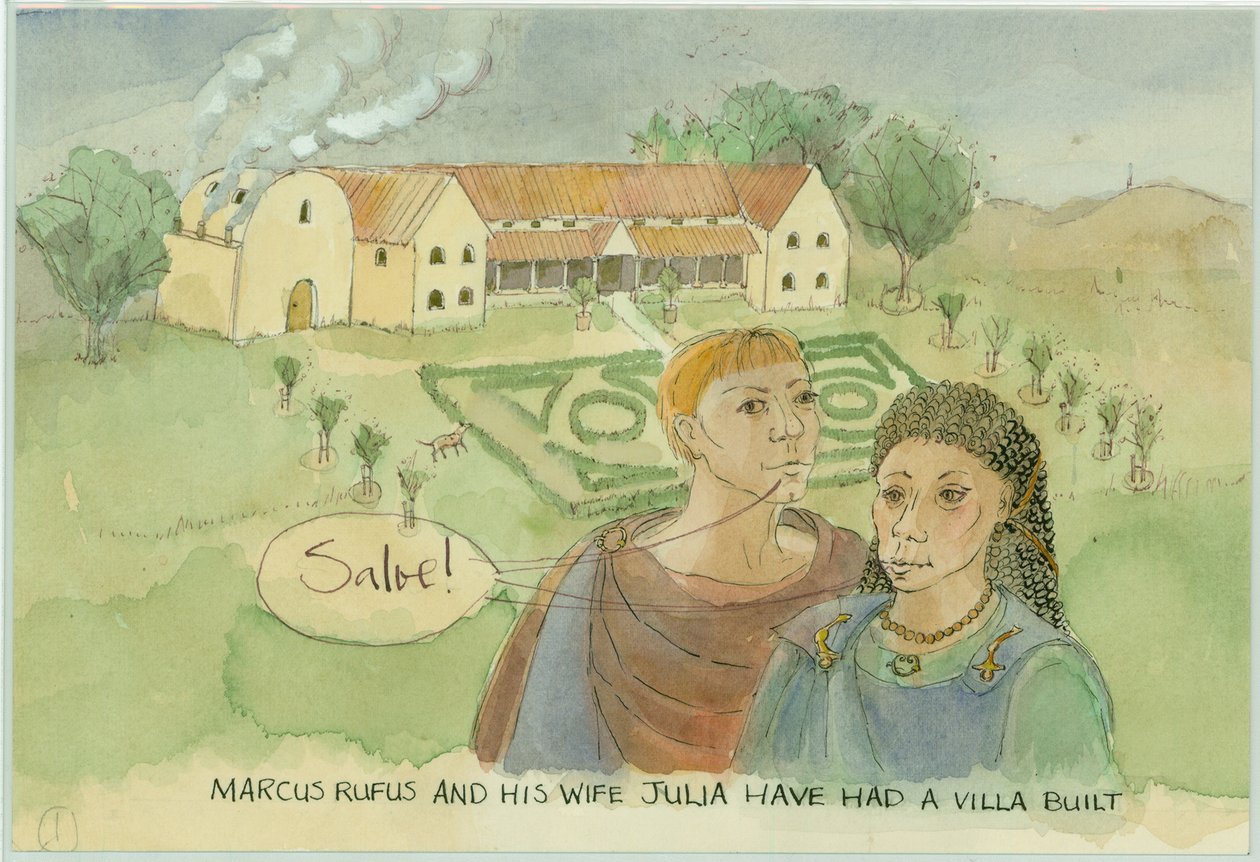 Marcus ja Julia äskettäin rakennetun huvilan kanssa, 2003. tekijältä Judith Dobie