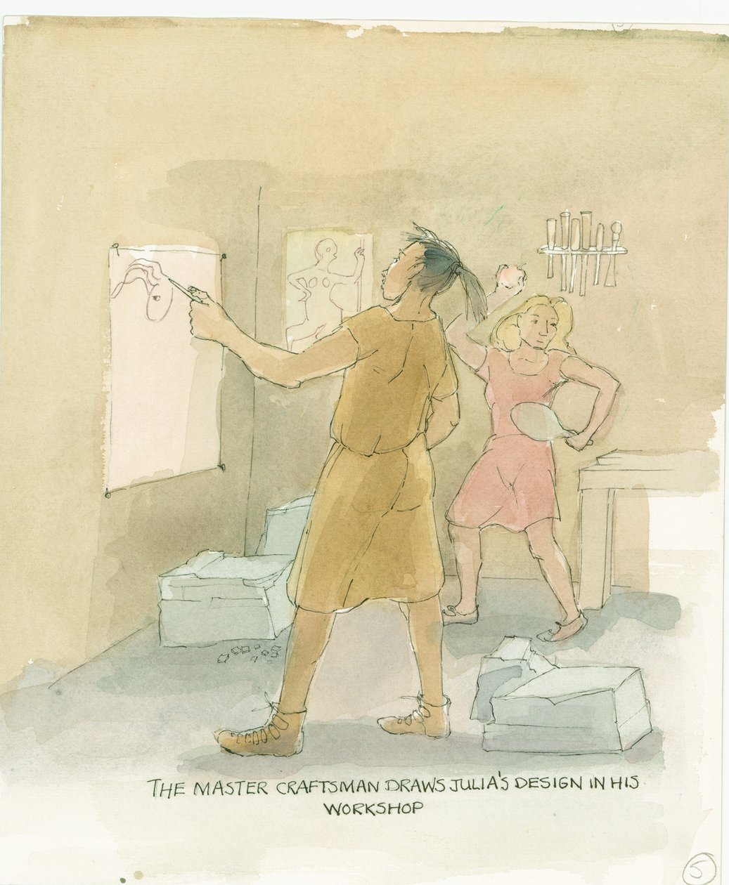Käsityömestari piirtää Julian mosaiikkilattian 2003 suunnitelmat. tekijältä Judith Dobie