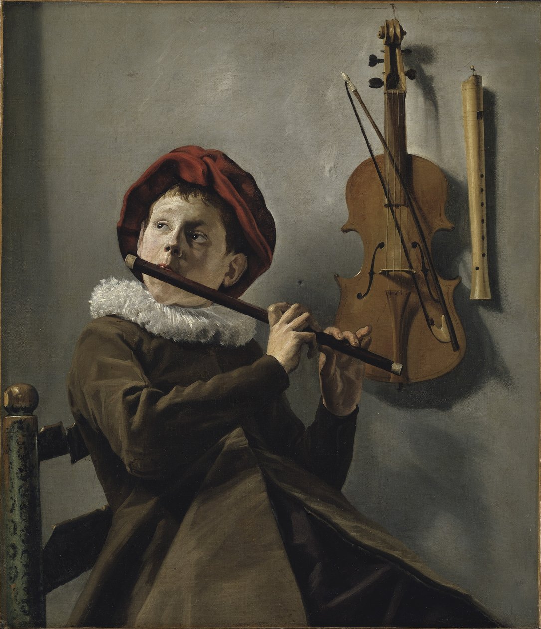 Huilua soittava poika, n. 1630 (öljy kankaalle) tekijältä Judith Leyster