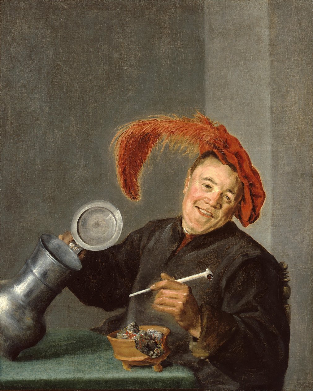 Iloinen mies, jolla on tinakannu ja piippu kädessään. tekijältä Judith Leyster