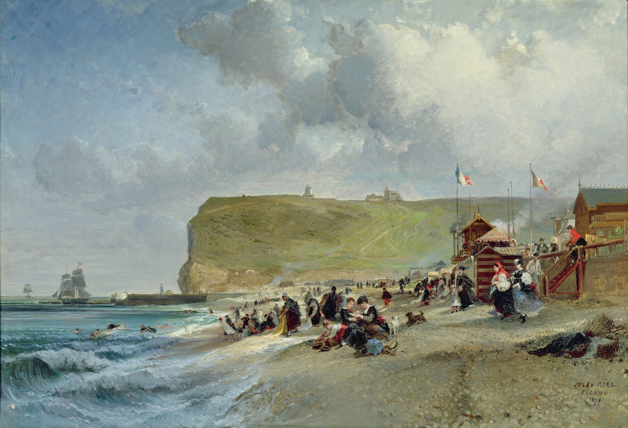 Crinolines on the Beach, Fecamp, 1871 tekijältä Jules Achille Noel