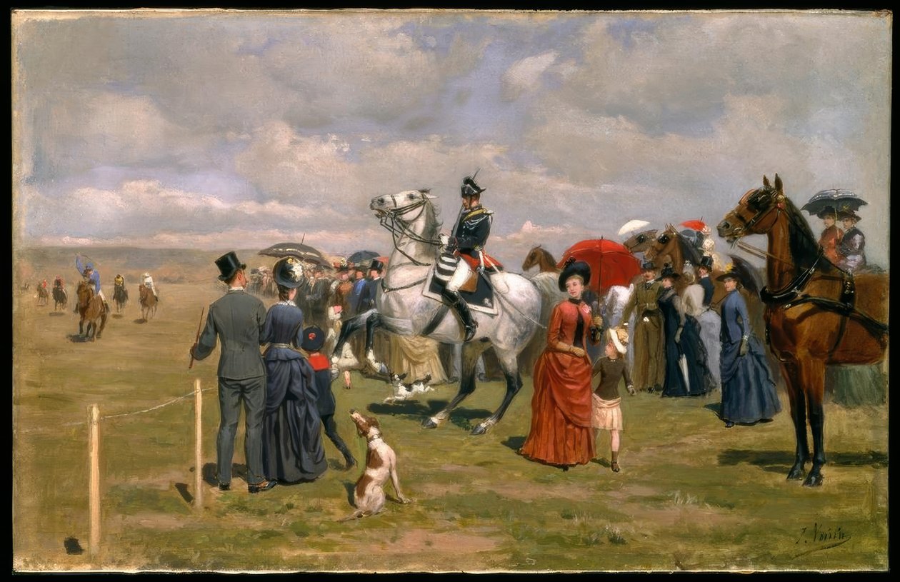 J.A.Voirin, Innokkaasti kisaan / maalaus, 19. kr. tekijältä Jules Antoine Voirin