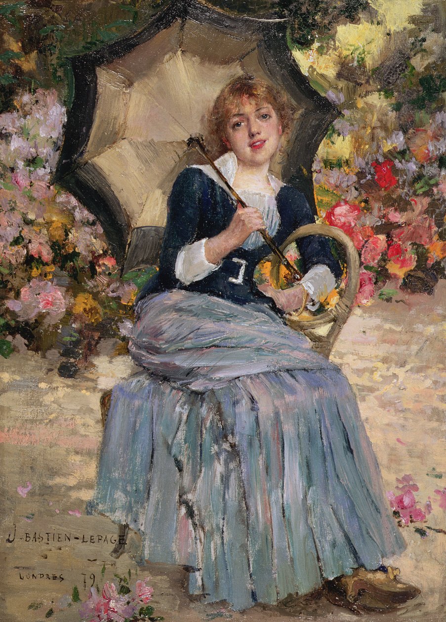 Tyttö aurinkovarjolla, 1879 tekijältä Jules Bastien Lepage