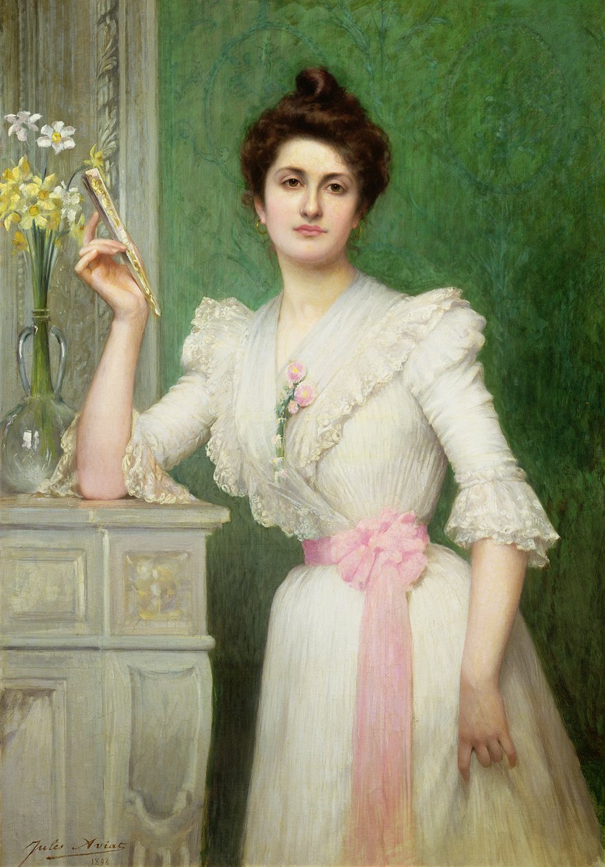 Muotokuva viuhkoa pitelevästä naisesta, 1898 tekijältä Jules Charles Aviat
