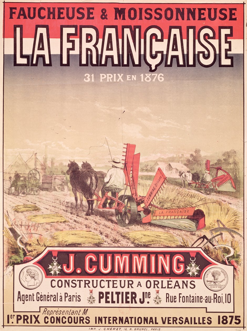 Julistemainos "La Francaise, Reaper and Mower", tekijä J. Cumming of Orleans, 1876 tekijältä Jules Cheret
