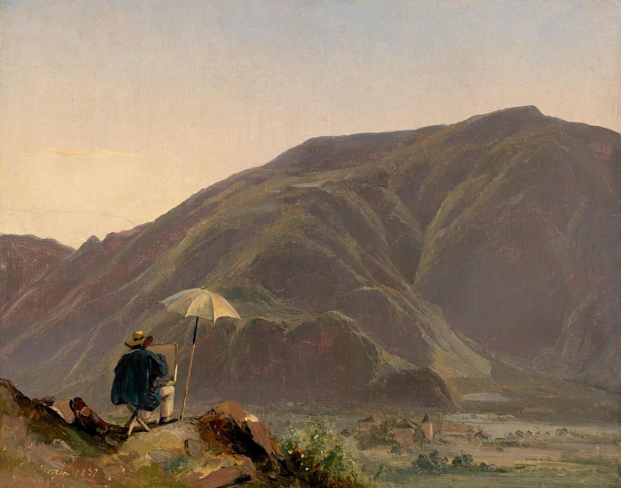 Näkymä Bozenista maalarin kanssa, 1837 (öljy paperille kankaalle) tekijältä Jules Coignet