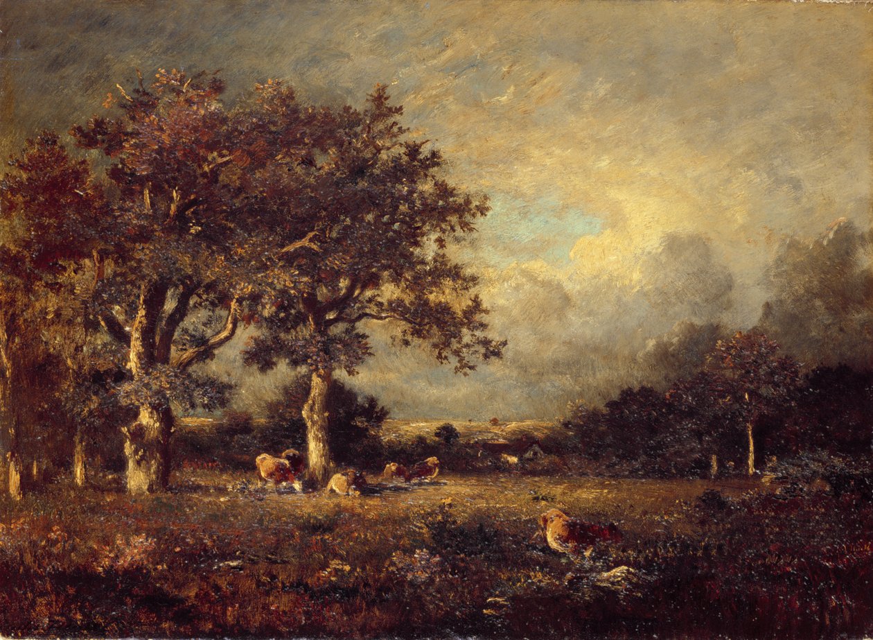 Maisema lehmien kanssa, 1870-luku tekijältä Jules Dupré