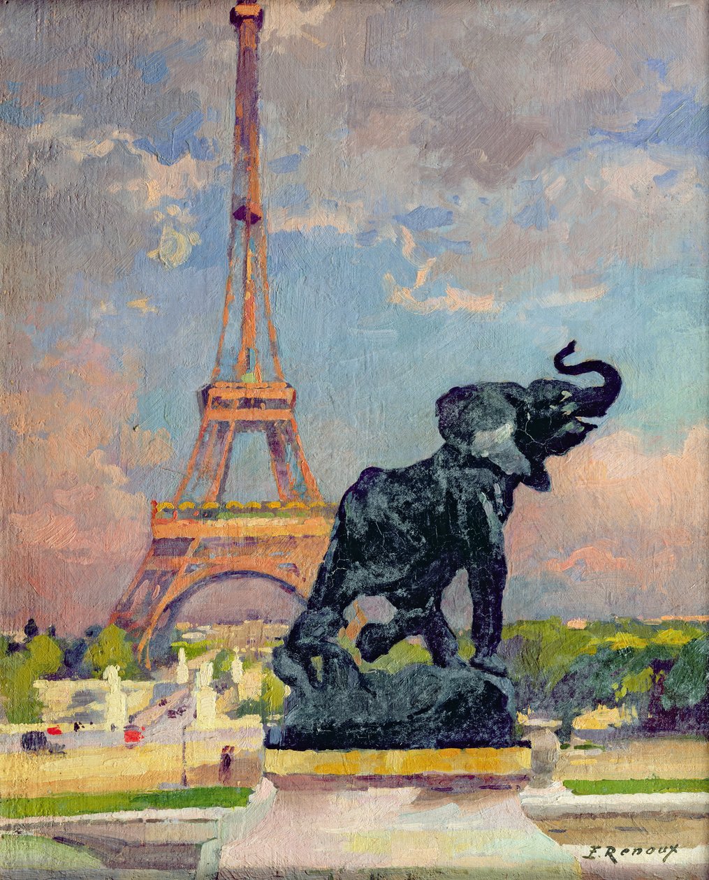 Fremietin Eiffel-torni ja norsu tekijältä Jules Ernest Renoux