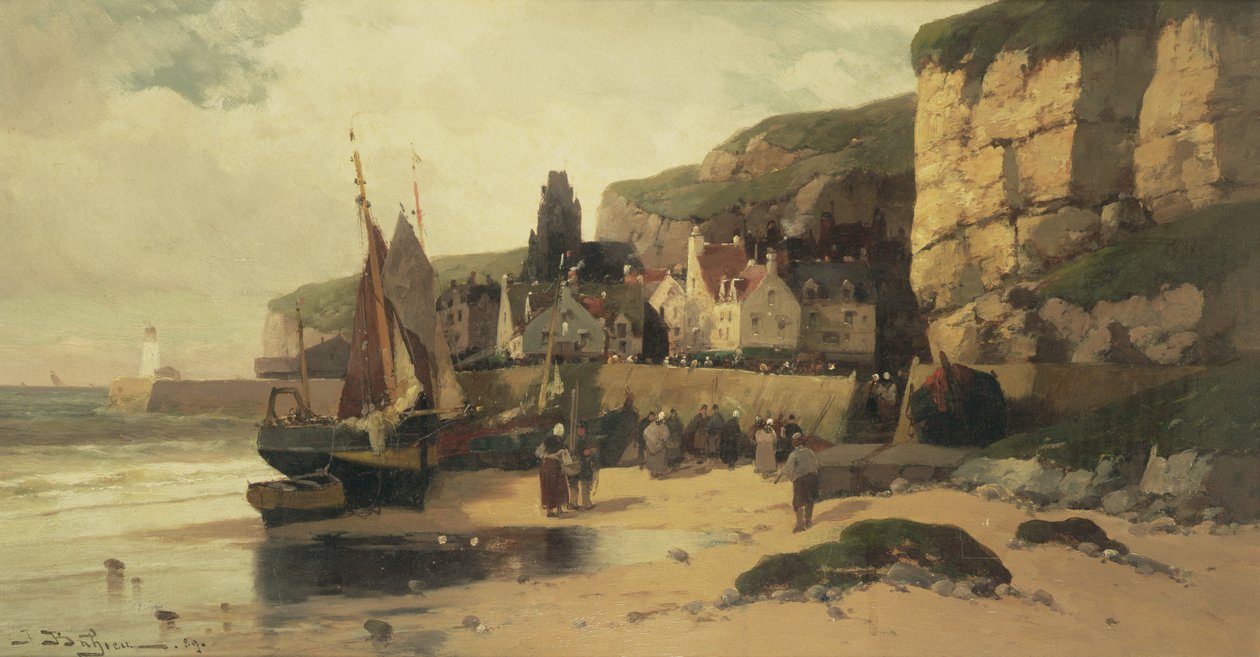 Fishing Village, Normandia, 1889 tekijältä Jules G Bahieu