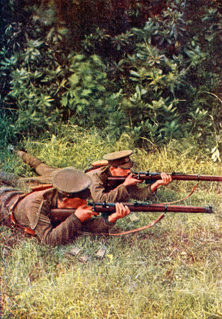 Brittiampujat taistelussa Baijerin lohikäärmeitä vastaan Marnen taistelun aikana Pariisin itäpuolella, syyskuussa 1914 (autokromi) tekijältä Jules Gervais Courtellemont