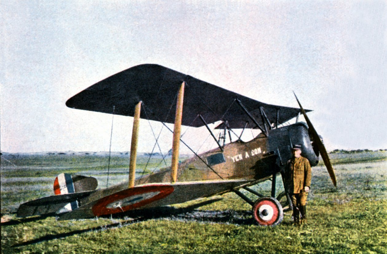 Yen A Bon -hävittäjäkone, brittiläinen Sopwith, jota ohjasi luutnantti Pierre Daucourt, Verdun, 1916 (autokromi) tekijältä Jules Gervais Courtellemont