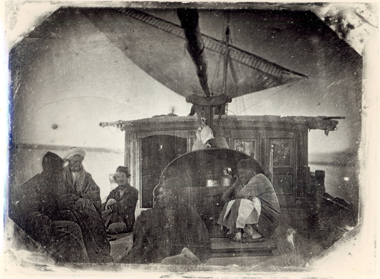 Purjevene ja matkailijat Niilillä, 1845-6 (dagerrotypia) tekijältä Jules Itier