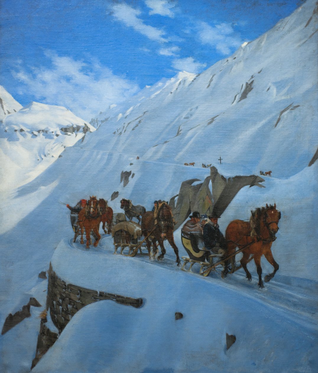 Convoi de la poste au Saint-Gothard en hiver tekijältä Jules Jacques Jacot-Guillarmod