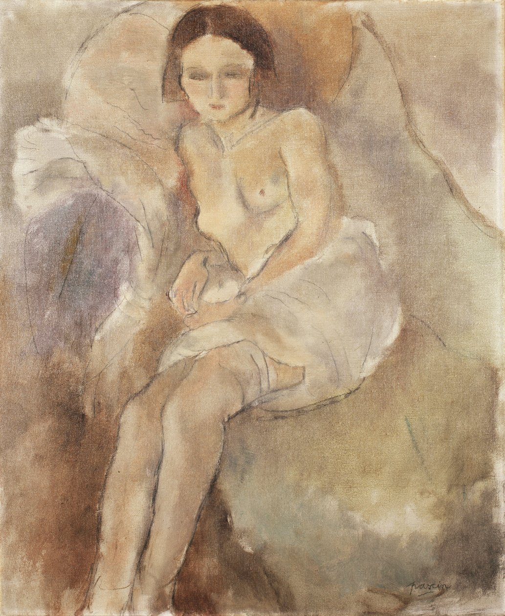 Istuva nainen, n. 1925-1930 tekijältä Jules Pascin