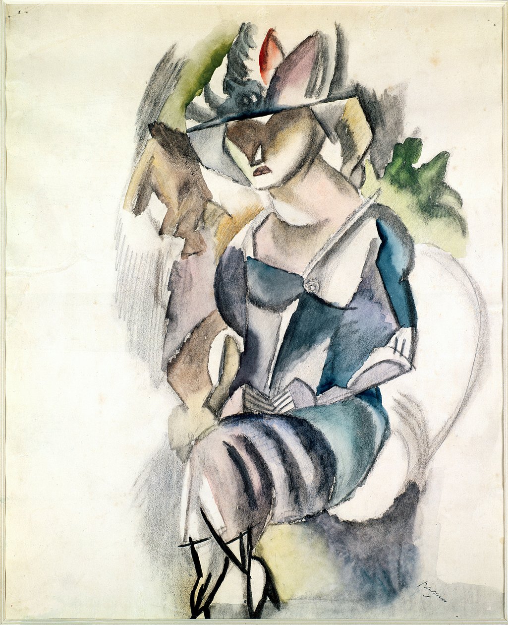 Istuva nainen, 1917 (wc ja kynä paperille) tekijältä Jules Pascin