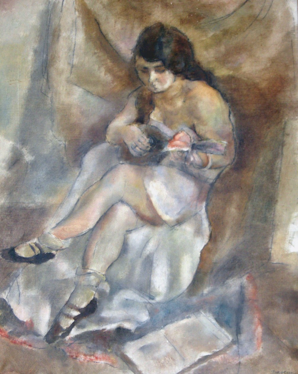 Nainen mandoliinin kanssa tekijältä Jules Pascin