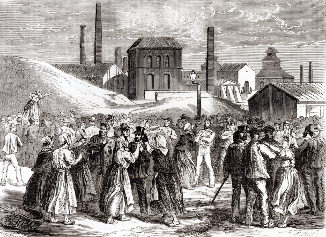 Naiset mielenosoittamassa Le Creusotin hiilikaivoksella huhtikuussa 1870 tekijältä Jules Pelcoq