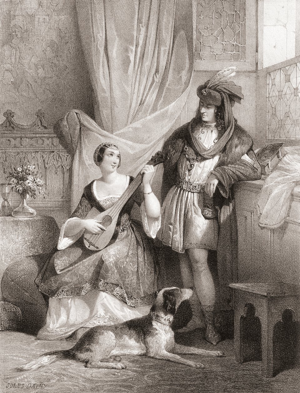 Ranskan kuningas Kaarle VII Agnes Sorelin kanssa tekijältä Jules (after) David