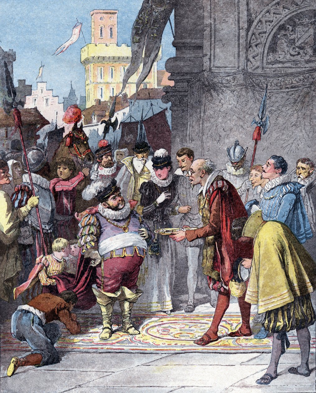Miguel de Cervantesin Don Quijoten historia, kaiverrettu Jules Davidin mukaan tekijältä Jules (after) David