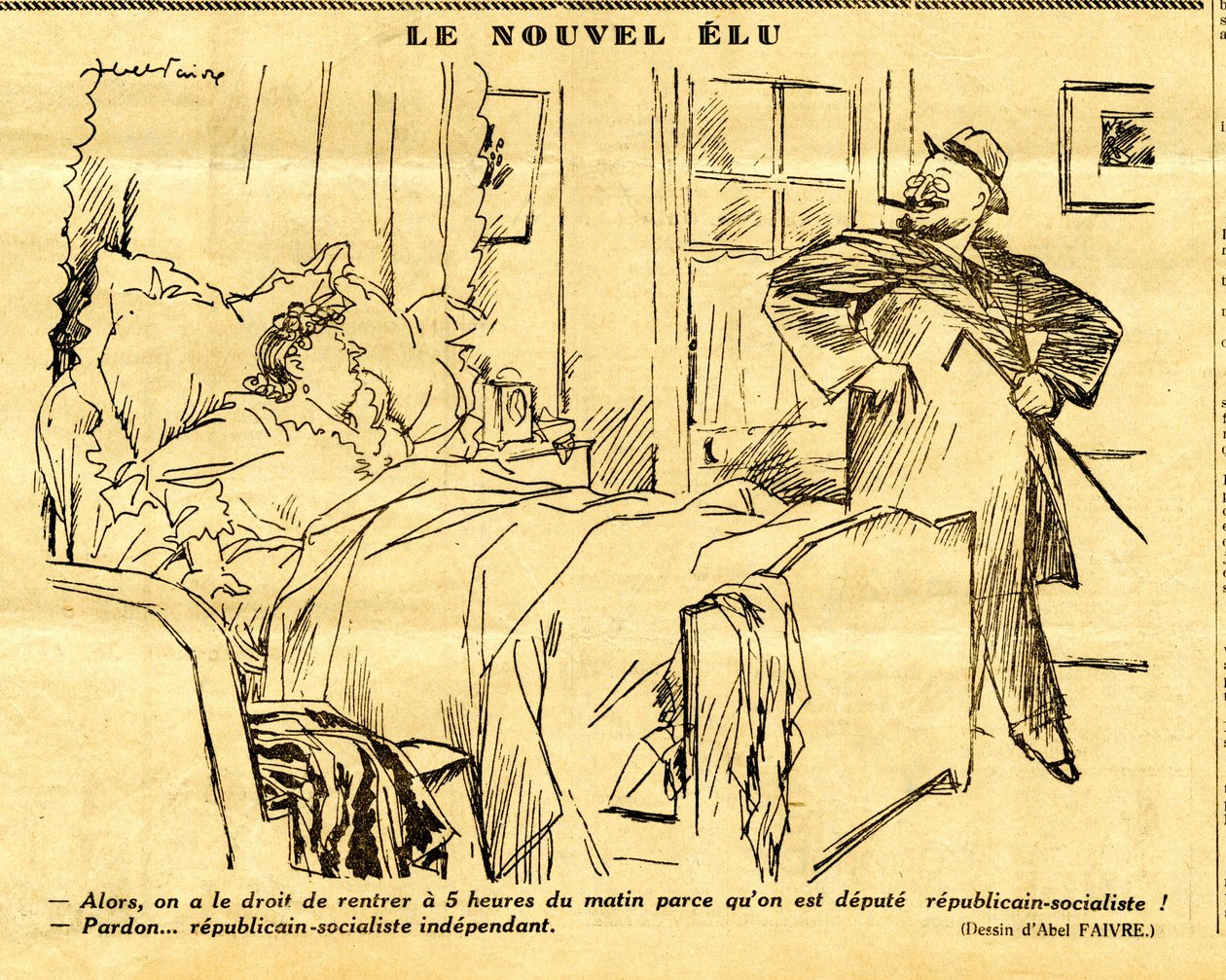 Suorapuheinen, satiirinen mustavalkoinen tekijältä Jules Abel Faivre
