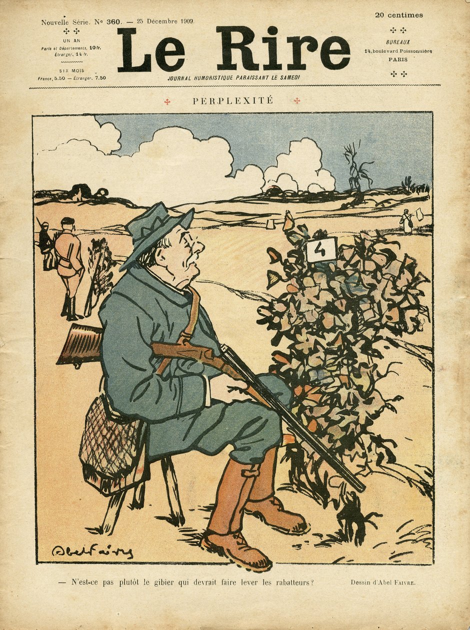 Abel Faivren (1867-1945) kuvitus Le Liren kanteen, 25.12.09 - Hämmennys - Maaseutu, vapaa-aika, Metsästysmetsästäjä tekijältä Jules Abel Faivre