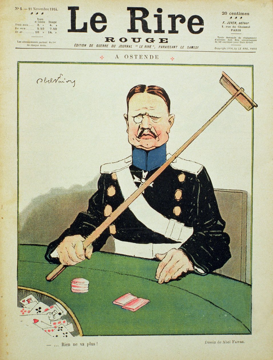 "Rien ne va plus", "Le Rire Rougen" etukansi, 21. marraskuuta 1915 tekijältä Jules Abel Faivre