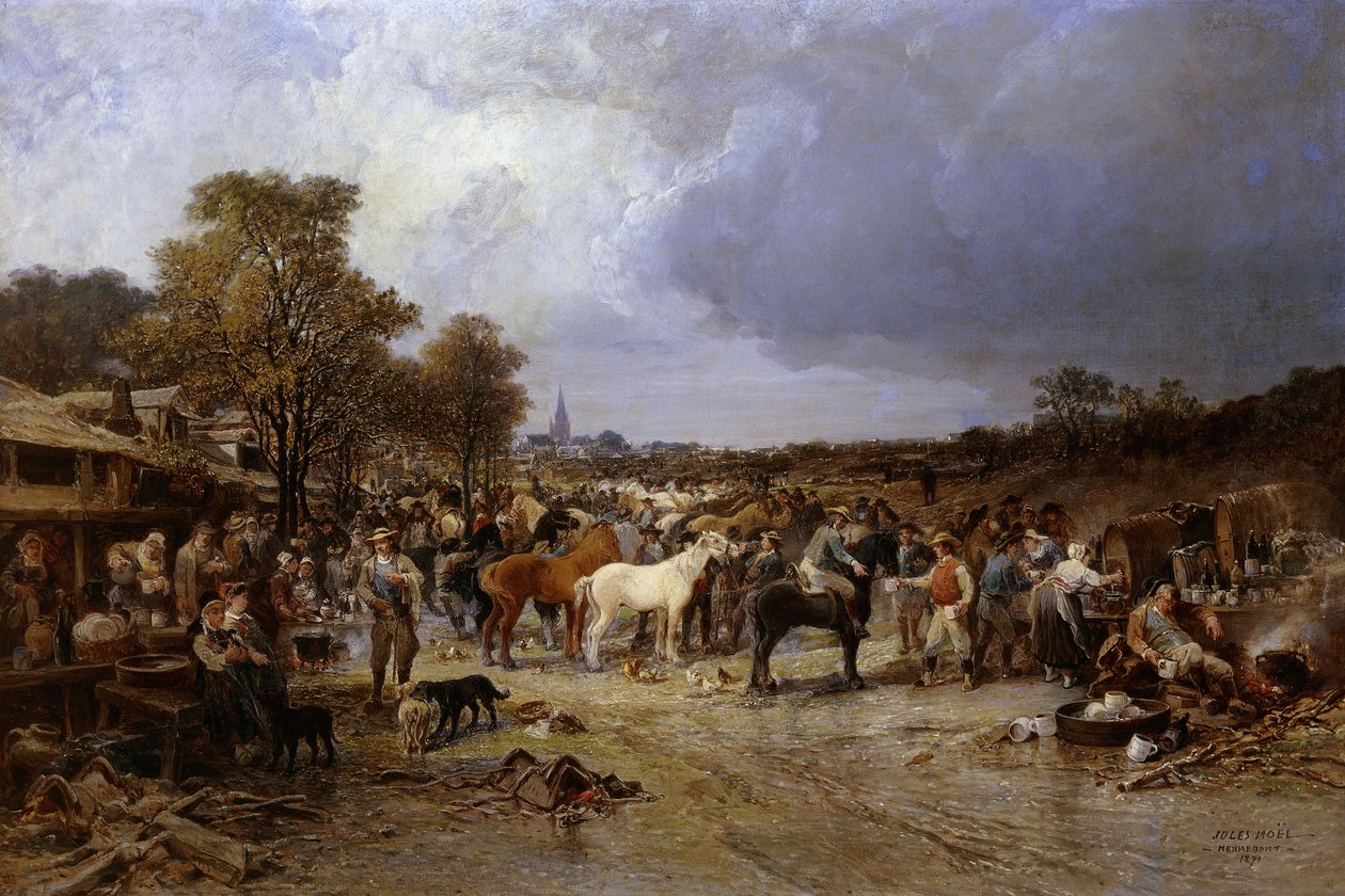 Hevosmarkkinat Honnebontissa, 1871 tekijältä Jules Achille Noel
