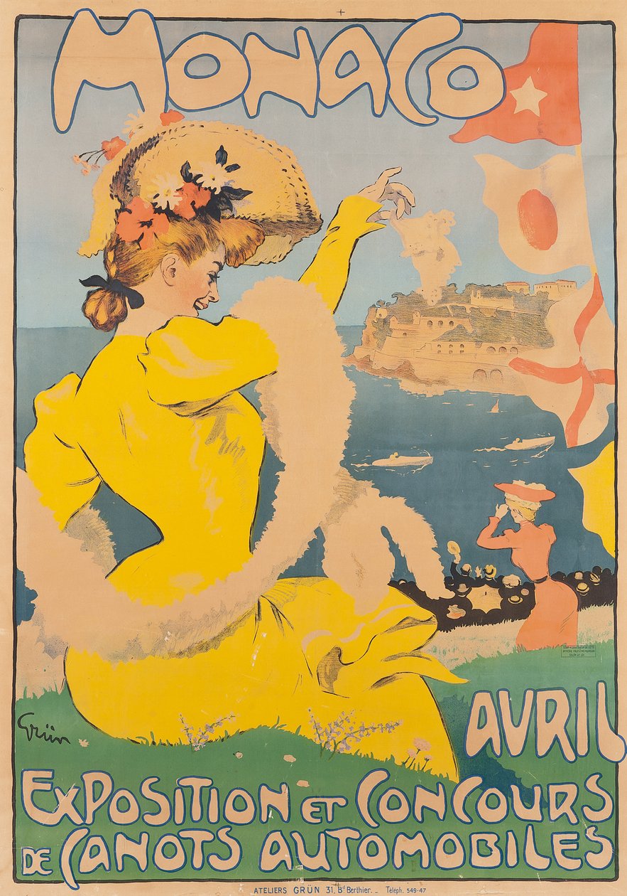 Monaco, c. 1908 (värilitografia) tekijältä Jules Alexandre Gruen or Grun