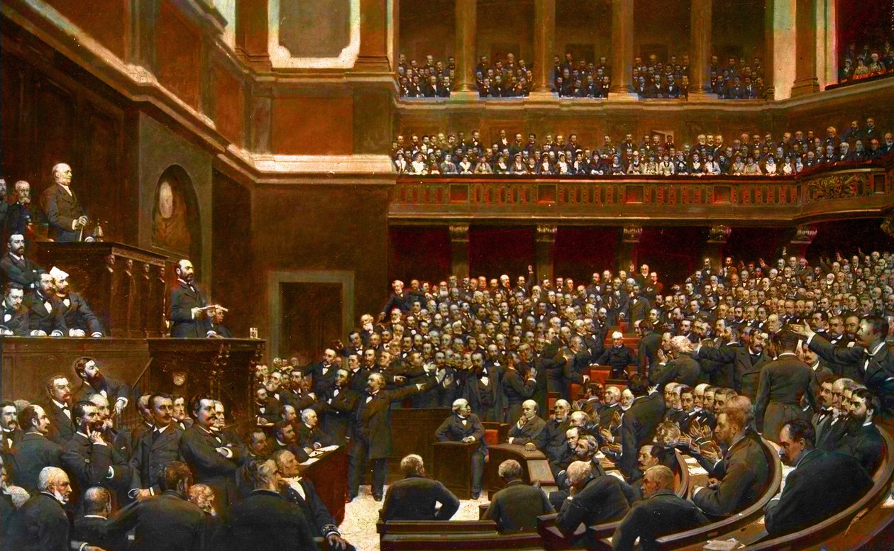Adolphe Thiers (1797-1877) ranskalainen poliitikko, joka julistettiin "alueen vapauttajaksi" istunnossa edustajainhuoneessa Versailles
