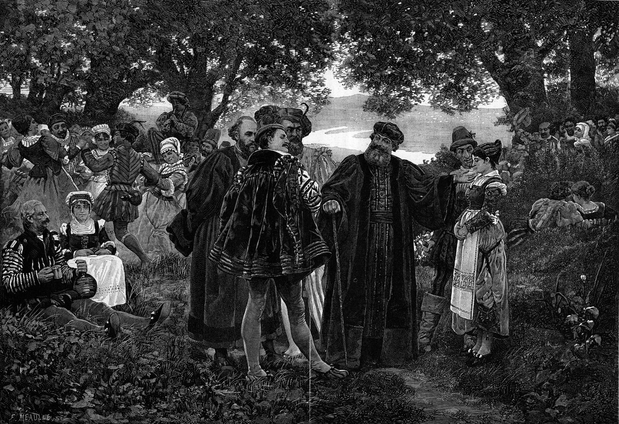 Rabelais, Meudonin lääke. Kirjailija Francois Rabelais (1483-1553) pidon herra Meudonin metsässä. Hän oli Meudonin seurakunta vuosina 1551–1553. Kaiverrus Jules Garnierin (1800-luku) maalauksen mukaan teoksessa "The Illustrous World" n°1210 5. kesäkuuta tekijältä Jules Arsene Garnier