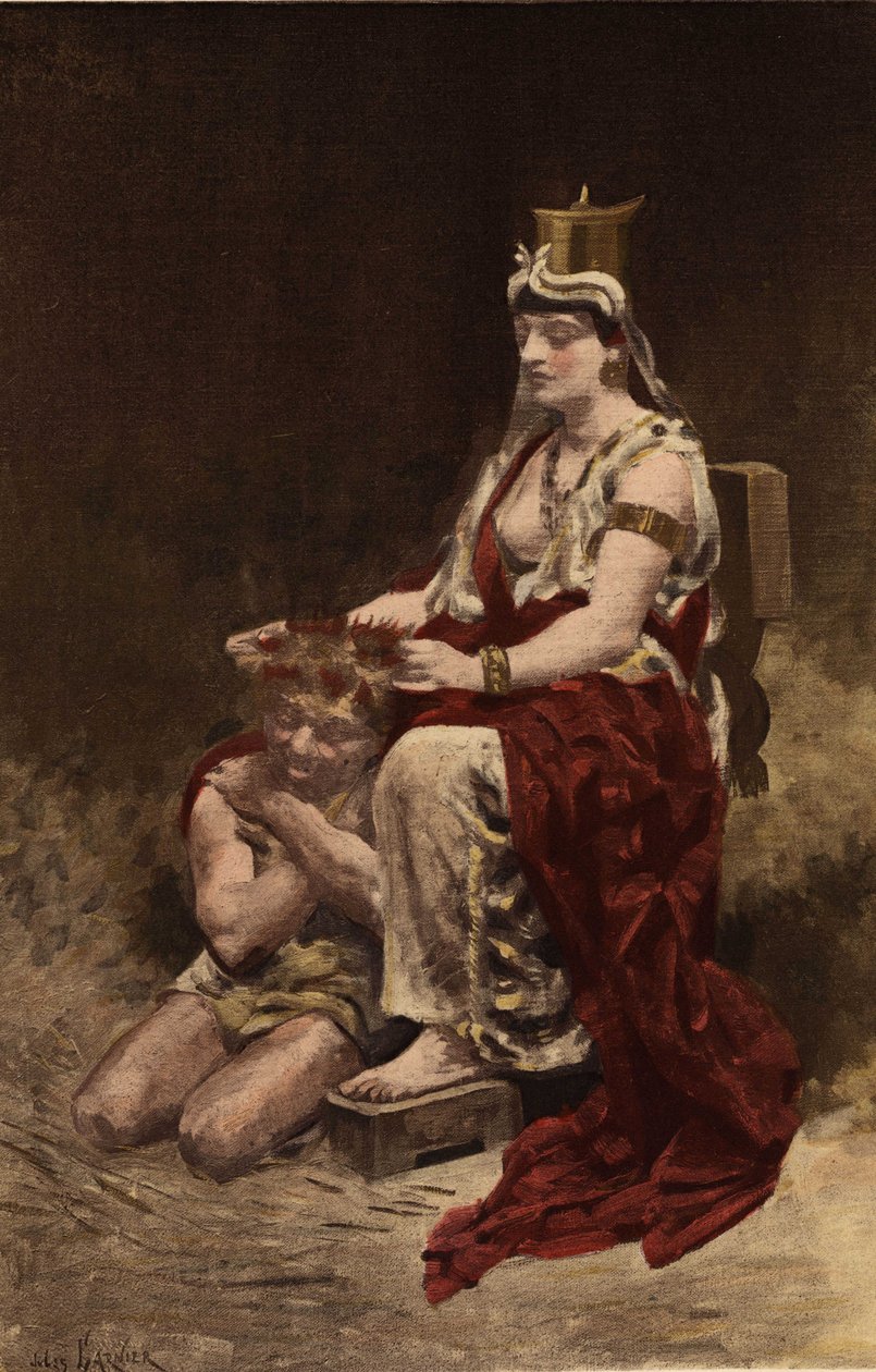Semyramis (Semiramis) kelaamassa belistrea (kulkuri). Pantagruel. Kuvitus: Jules Garnier. Teoksessa "Rabelais ja Jules Garnierin teokset". tekijältä Jules Arsene Garnier