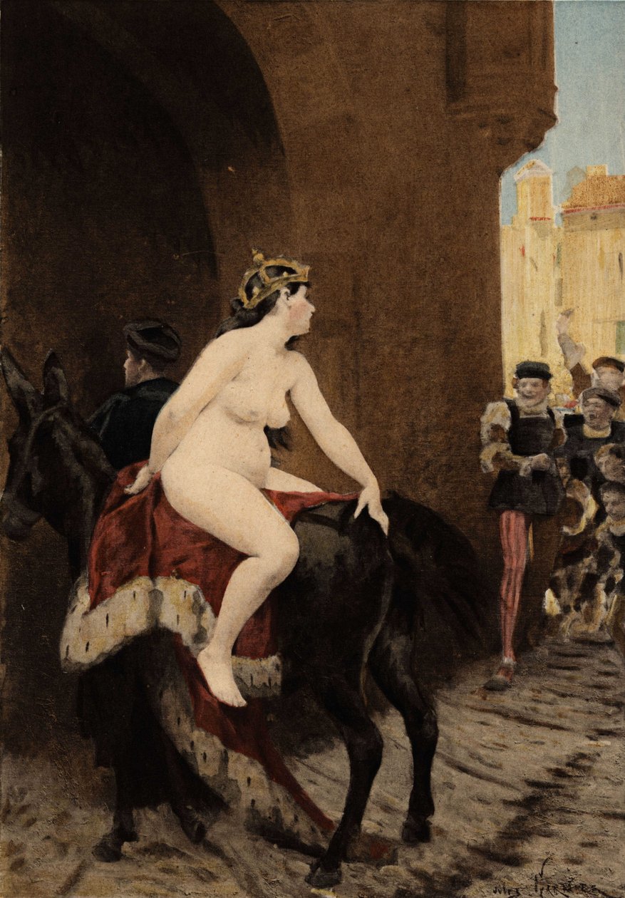 Milanon keisarin Federic (Frederic) Barberossan vaimo, jonka milanolaiset ajoivat ulos kaupungista. Hän ratsastaa Thacor-muulista. Pantagruel. Jules Garnierin kuvitus. Teoksessa "Rabelais et l