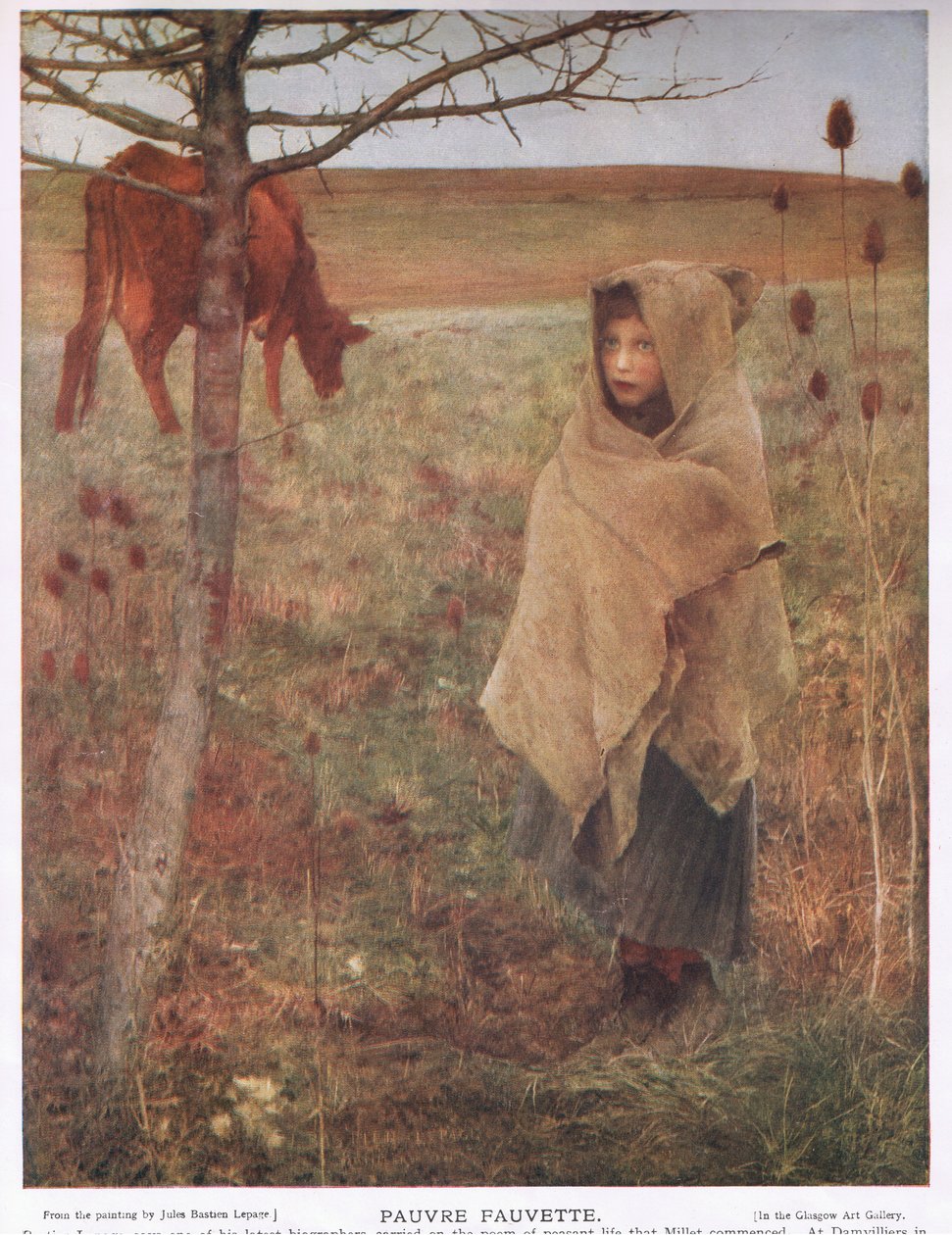 Ranska, pieni; tyttö; Fauvette; lehmä; maaseudun; huono; vaatetus tekijältä Jules Bastien Lepage